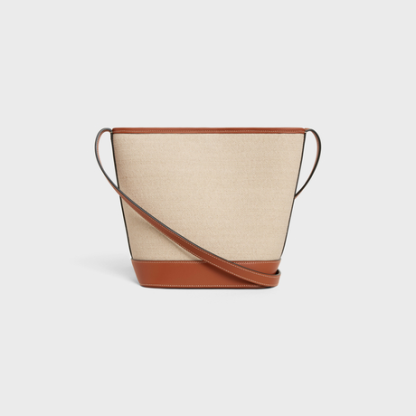 SMALL BUCKET CUIR TRIOMPHE IN TEXTILE AND CALFSKIN NATURAL / TAN